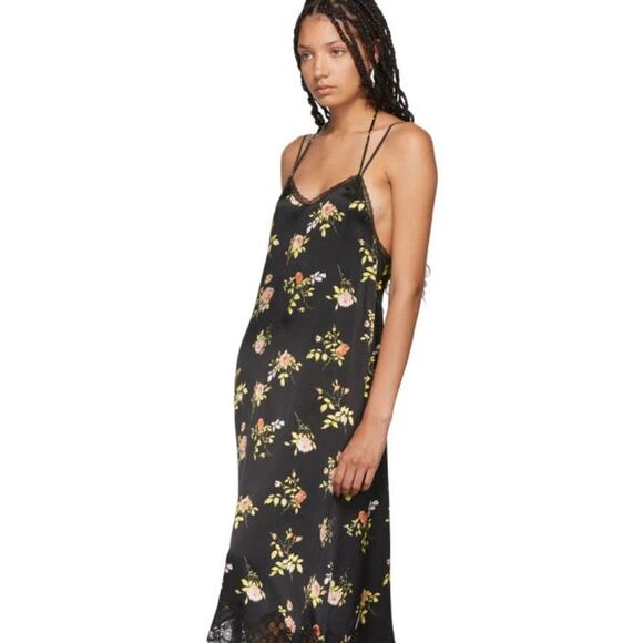 New R13 Womens Black Floral 100% Silk Lace Back Slip Midi Dress Small - Picture 2 of 13